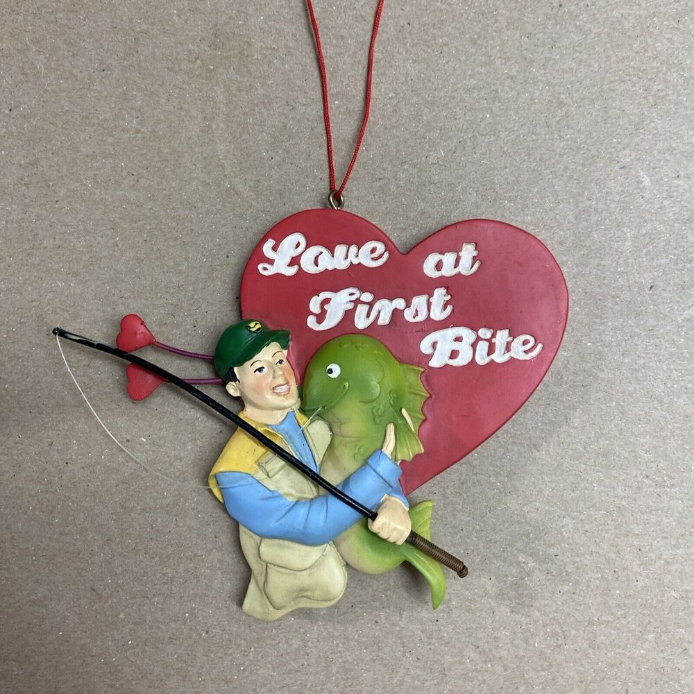Seasons of Cannon Falls  Love At First Bite Fishing Ornament Big Red Heart NWT